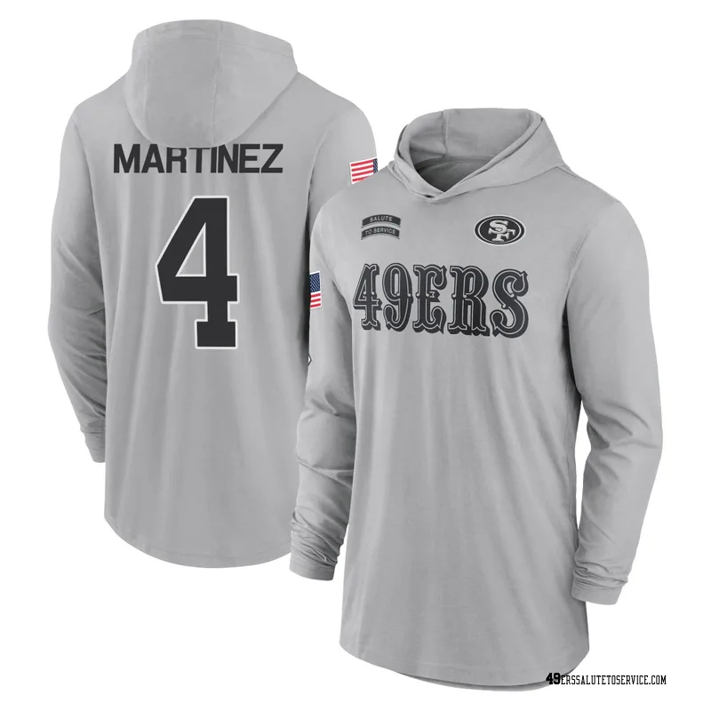 Men's Adrian Martinez San Francisco 49ers Gray 2024 Salute to Service Lightweight Performance Long Sleeve Hooded T-Shirt