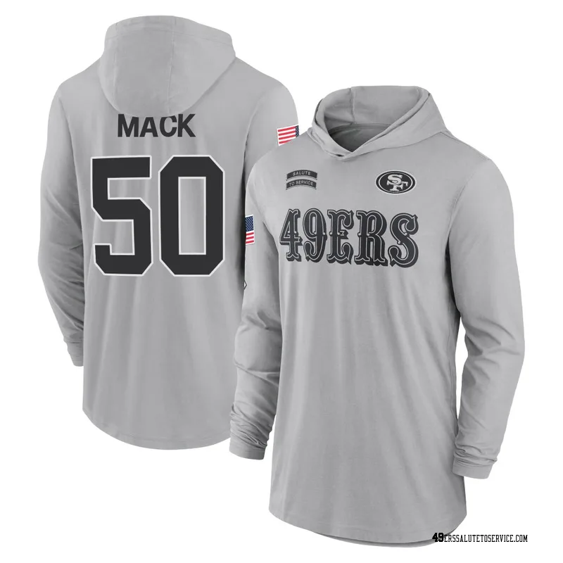 Men's Alex Mack San Francisco 49ers Gray 2024 Salute to Service Lightweight Performance Long Sleeve Hooded T-Shirt
