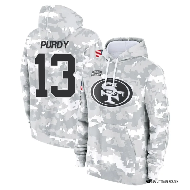 Men's Brock Purdy San Francisco 49ers Camo Arctic 2024 Salute to Service Club Fleece Pullover Hoodie