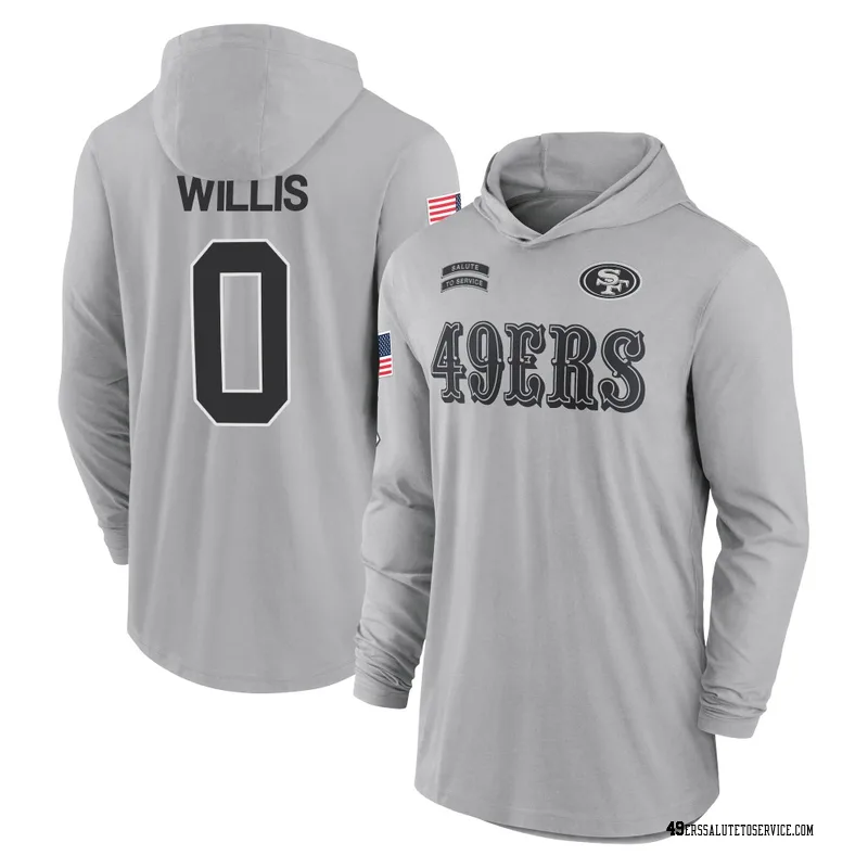 Men's Carver Willis San Francisco 49ers Gray 2024 Salute to Service Lightweight Performance Long Sleeve Hooded T-Shirt