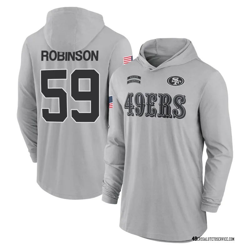 Men's Curtis Robinson San Francisco 49ers Gray 2024 Salute to Service Lightweight Performance Long Sleeve Hooded T-Shirt