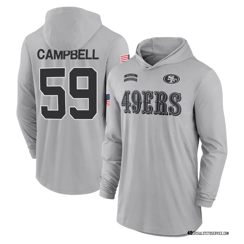 Men's De'Vondre Campbell San Francisco 49ers Gray 2024 Salute to Service Lightweight Performance Long Sleeve Hooded T-Shirt