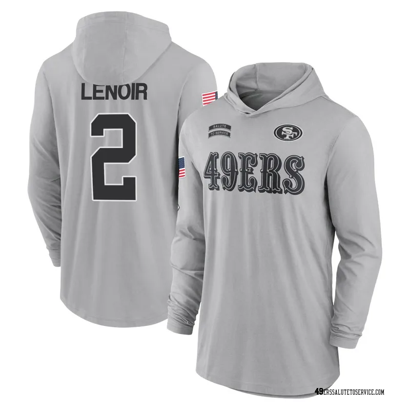 Men's Deommodore Lenoir San Francisco 49ers Gray 2024 Salute to Service Lightweight Performance Long Sleeve Hooded T-Shirt