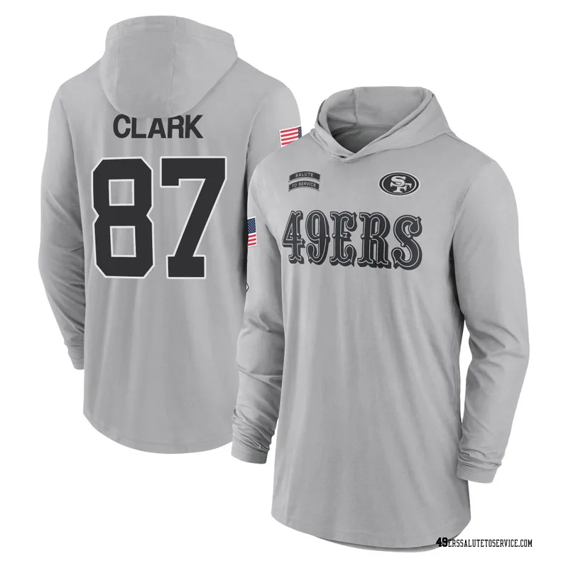 Men's Dwight Clark San Francisco 49ers Gray 2024 Salute to Service Lightweight Performance Long Sleeve Hooded T-Shirt