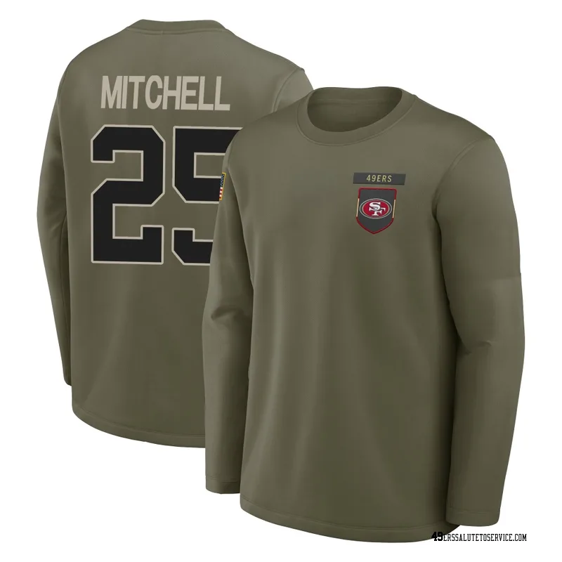 Men's Elijah Mitchell San Francisco 49ers Olive 2025 Salute to Service Sideline Coaches Long Sleeve T-Shirt