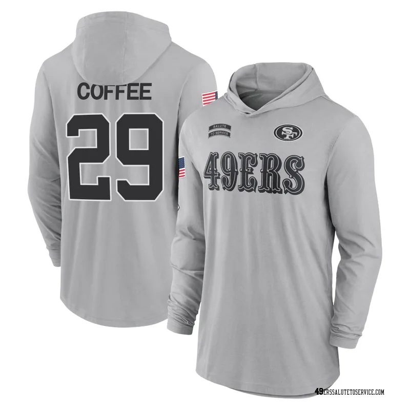 Men's Glen Coffee San Francisco 49ers Gray 2024 Salute to Service Lightweight Performance Long Sleeve Hooded T-Shirt