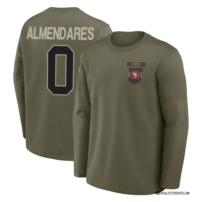 Men's Kenneth Almendares San Francisco 49ers Olive 2025 Salute to Service Sideline Coaches Long Sleeve T-Shirt