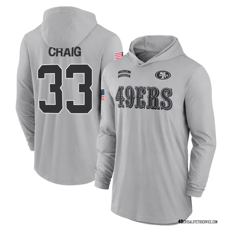 Men's Roger Craig San Francisco 49ers Gray 2024 Salute to Service Lightweight Performance Long Sleeve Hooded T-Shirt
