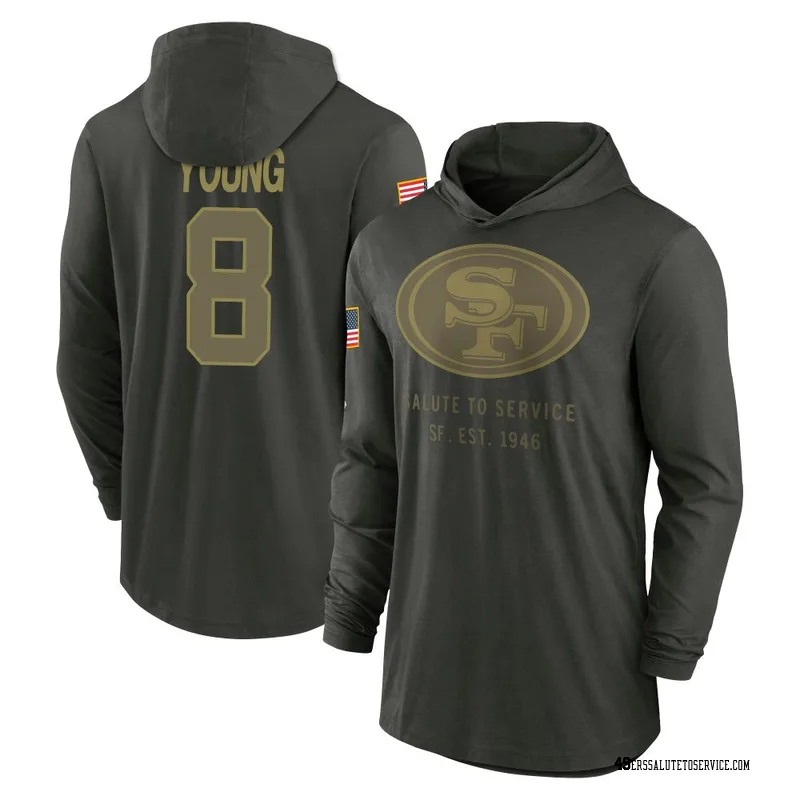 Men's Steve Young San Francisco 49ers Green Forest/ 2025 Salute to Service Sideline Lightweight Hooded Pullover Long Sleeve T-Sh