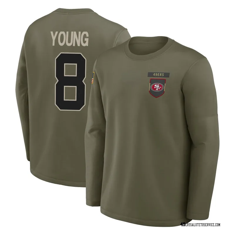 Men's Steve Young San Francisco 49ers Olive 2025 Salute to Service Sideline Coaches Long Sleeve T-Shirt