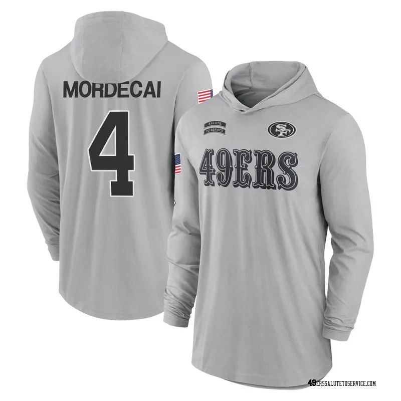 Men's Tanner Mordecai San Francisco 49ers Gray 2024 Salute to Service Lightweight Performance Long Sleeve Hooded T-Shirt