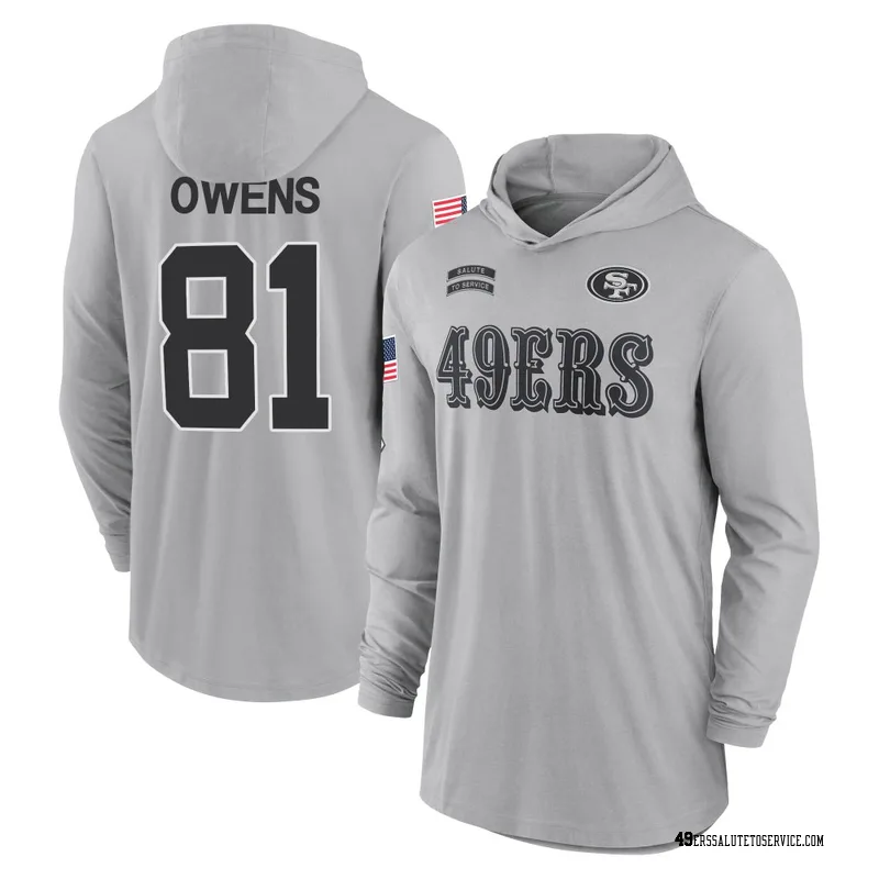 Men's Terrell Owens San Francisco 49ers Gray 2024 Salute to Service Lightweight Performance Long Sleeve Hooded T-Shirt