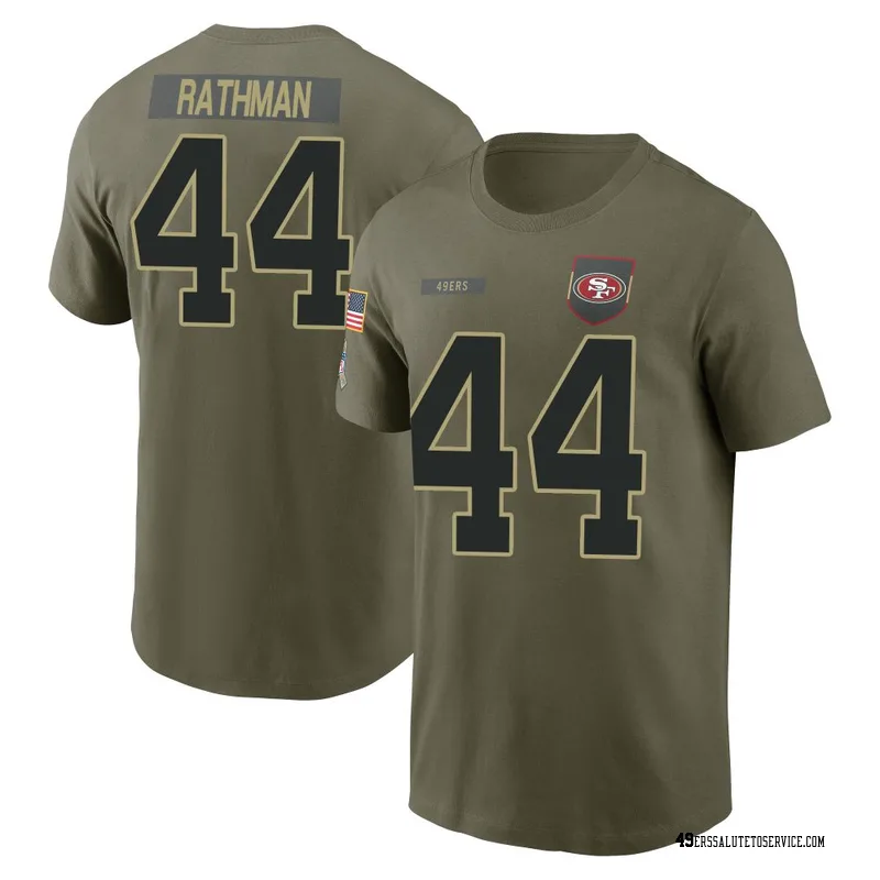 Men's Tom Rathman San Francisco 49ers Olive 2025 Salute to Service Name & Number T-Shirt