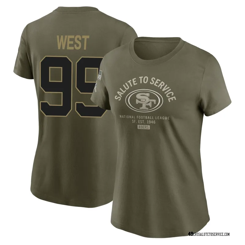 Women's C.J. West San Francisco 49ers Olive 2025 Salute to Service Sideline T-Shirt