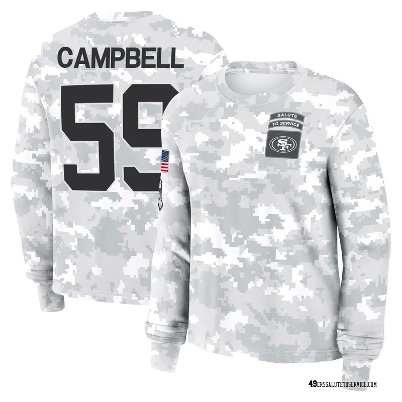 Women's De'Vondre Campbell San Francisco 49ers Camo Arctic 2024 Salute to Service Long Sleeve T-Shirt