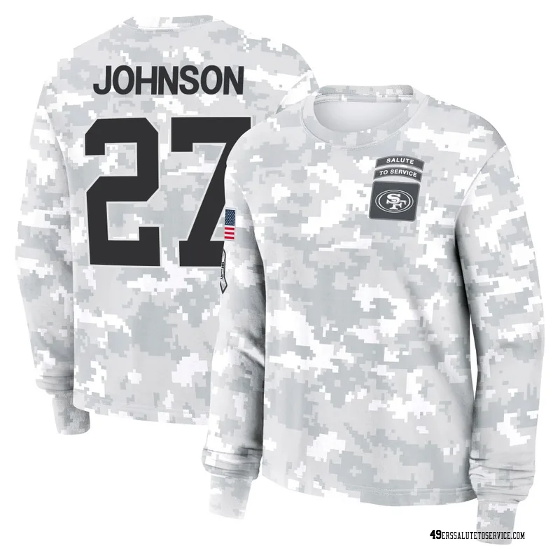 Women's Dontae Johnson San Francisco 49ers Camo Arctic 2024 Salute to Service Long Sleeve T-Shirt