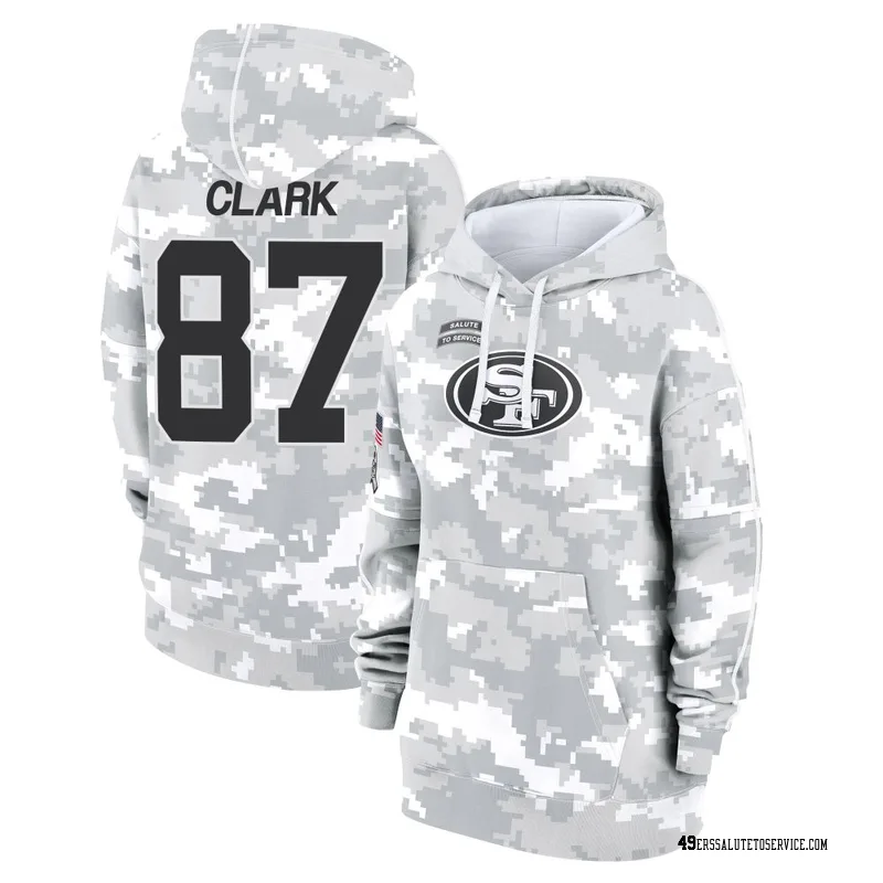 Women's Dwight Clark San Francisco 49ers Camo Arctic 2024 Salute to Service Club Fleece Pullover Hoodie