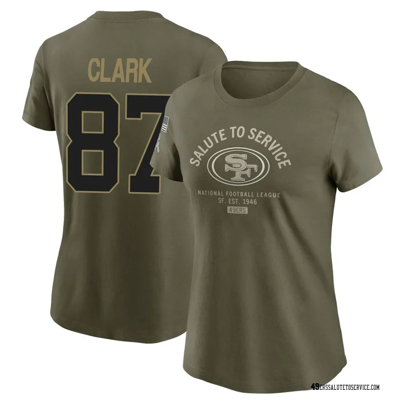 Women's Dwight Clark San Francisco 49ers Olive 2025 Salute to Service Sideline T-Shirt
