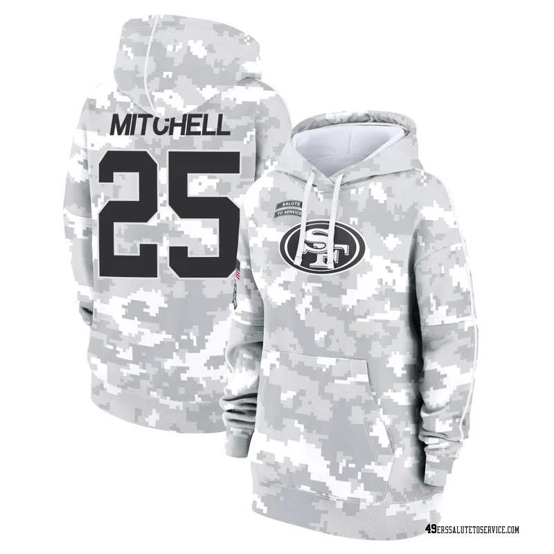 Women's Elijah Mitchell San Francisco 49ers Camo Arctic 2024 Salute to Service Club Fleece Pullover Hoodie