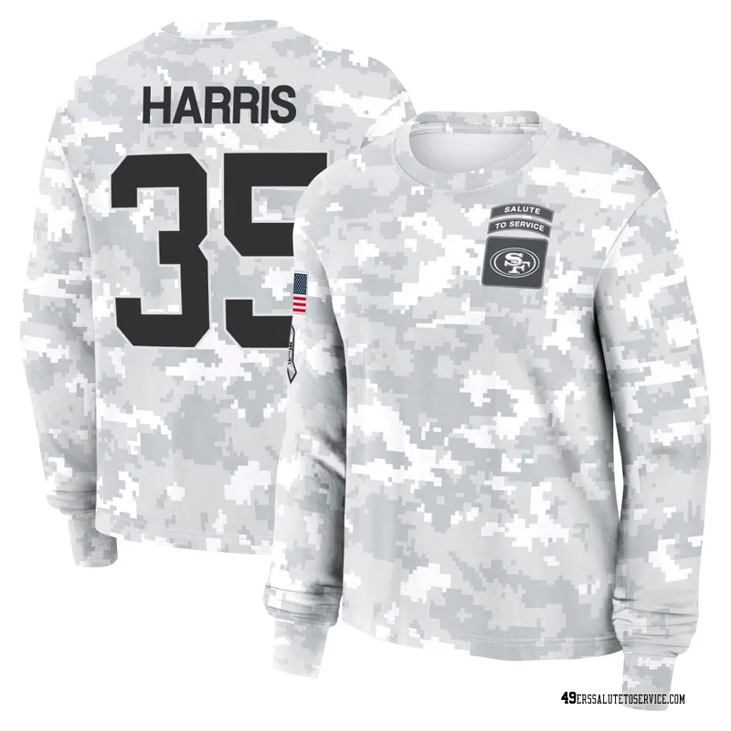 Women's Erik Harris San Francisco 49ers Camo Arctic 2024 Salute to Service Long Sleeve T-Shirt