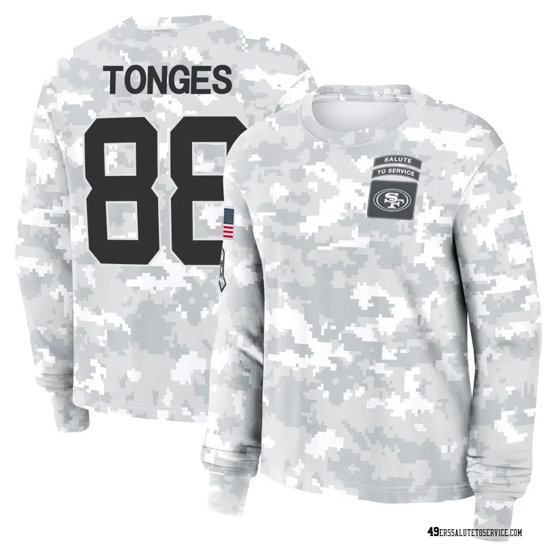 Women's Jake Tonges San Francisco 49ers Camo Arctic 2024 Salute to Service Long Sleeve T-Shirt