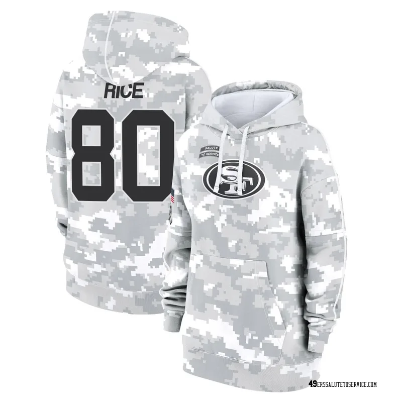 Women's Jerry Rice San Francisco 49ers Camo Arctic 2024 Salute to Service Club Fleece Pullover Hoodie