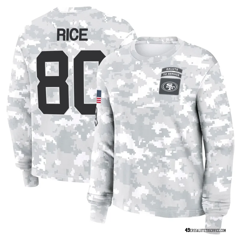 Women's Jerry Rice San Francisco 49ers Camo Arctic 2024 Salute to Service Long Sleeve T-Shirt