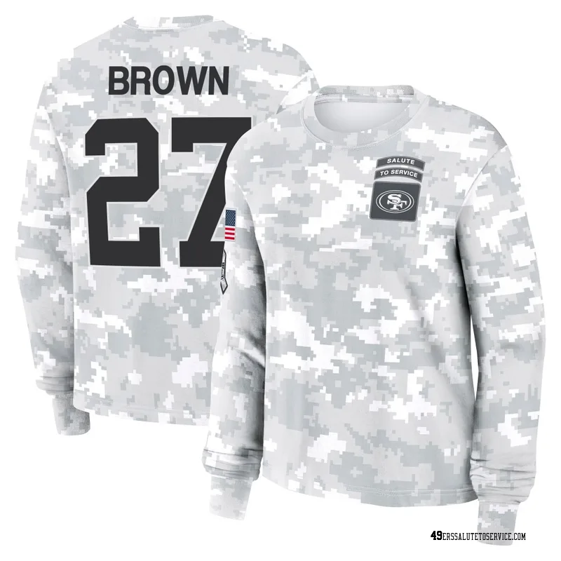 Women's Ji'Ayir Brown San Francisco 49ers Camo Arctic 2024 Salute to Service Long Sleeve T-Shirt