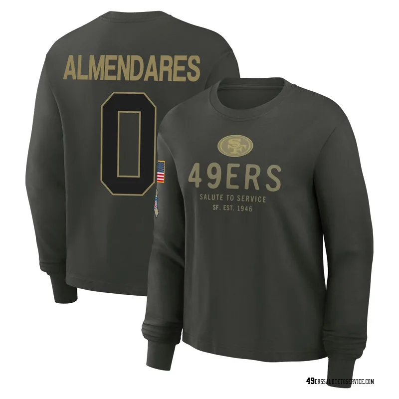 Women's Kenneth Almendares San Francisco 49ers Green Dark/ 2025 Salute to Service Sideline Long Sleeve T-Shirt