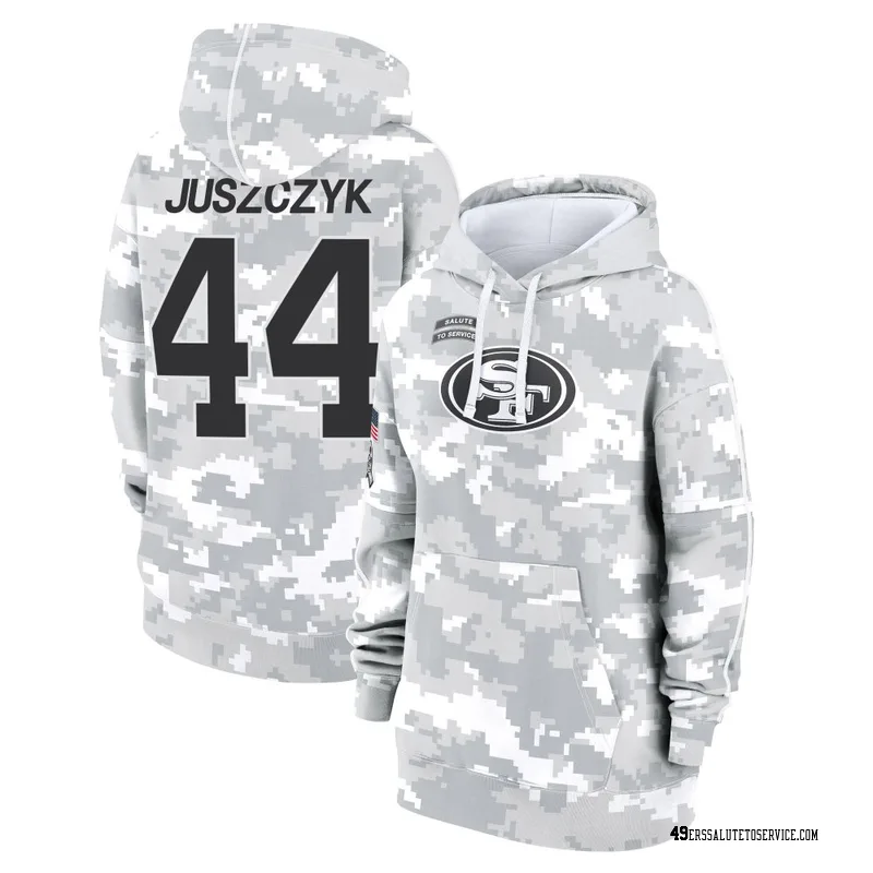 Women's Kyle Juszczyk San Francisco 49ers Camo Arctic 2024 Salute to Service Club Fleece Pullover Hoodie