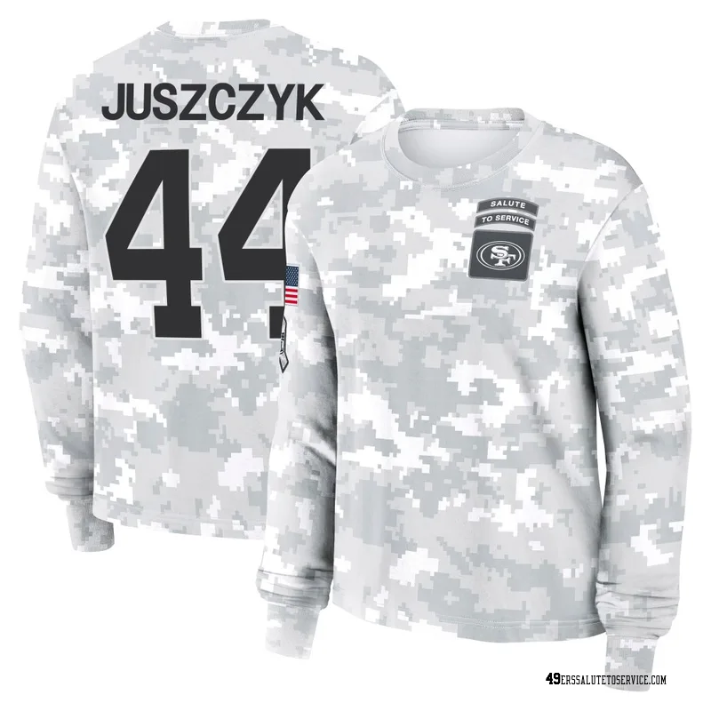 Women's Kyle Juszczyk San Francisco 49ers Camo Arctic 2024 Salute to Service Long Sleeve T-Shirt