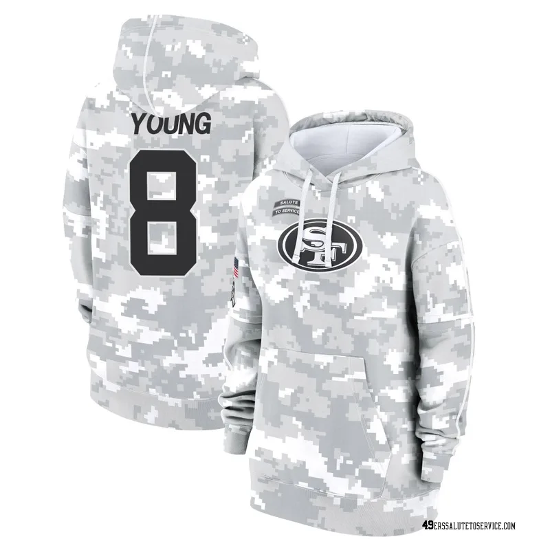 Women's Steve Young San Francisco 49ers Camo Arctic 2024 Salute to Service Club Fleece Pullover Hoodie