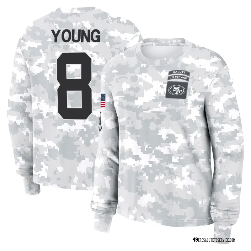 Women's Steve Young San Francisco 49ers Camo Arctic 2024 Salute to Service Long Sleeve T-Shirt
