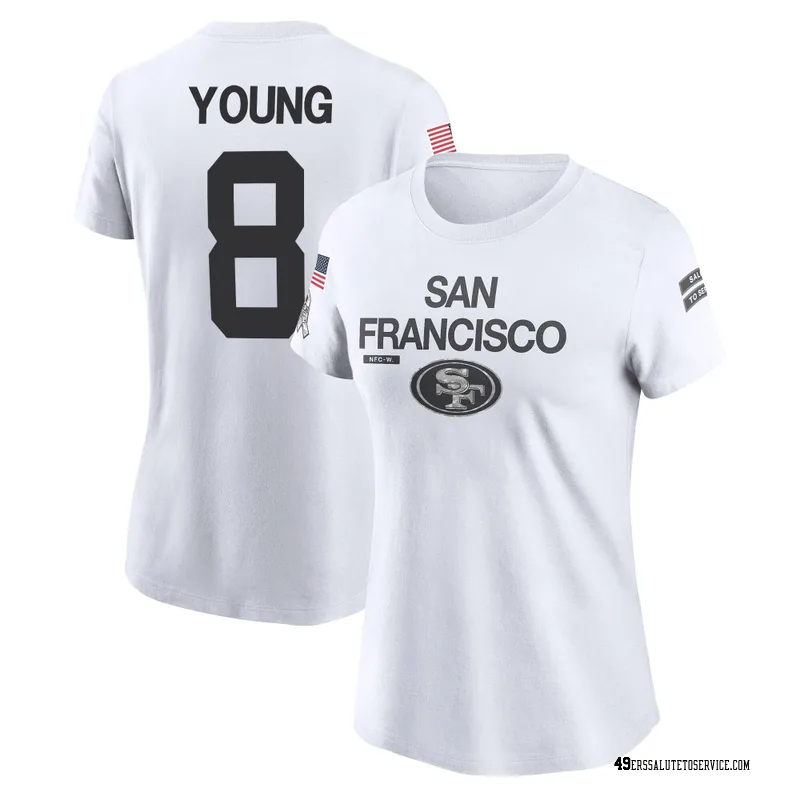 Women's Steve Young San Francisco 49ers Legend White 2024 Salute to Service Performance T-Shirt