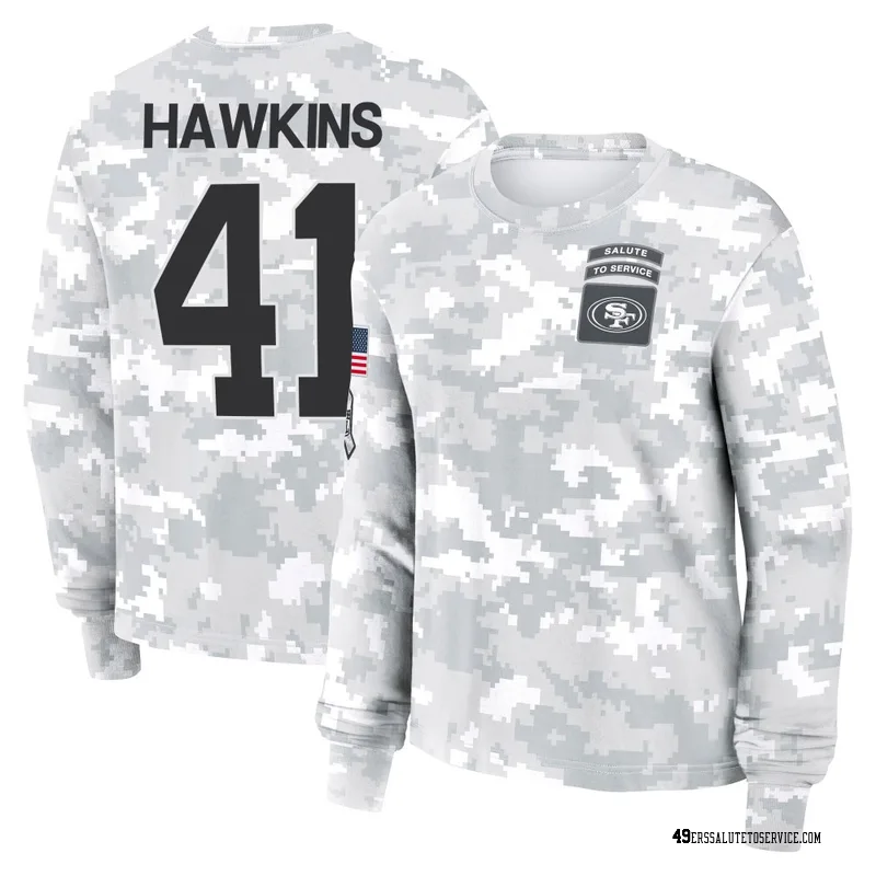 Women's Tayler Hawkins San Francisco 49ers Camo Arctic 2024 Salute to Service Long Sleeve T-Shirt