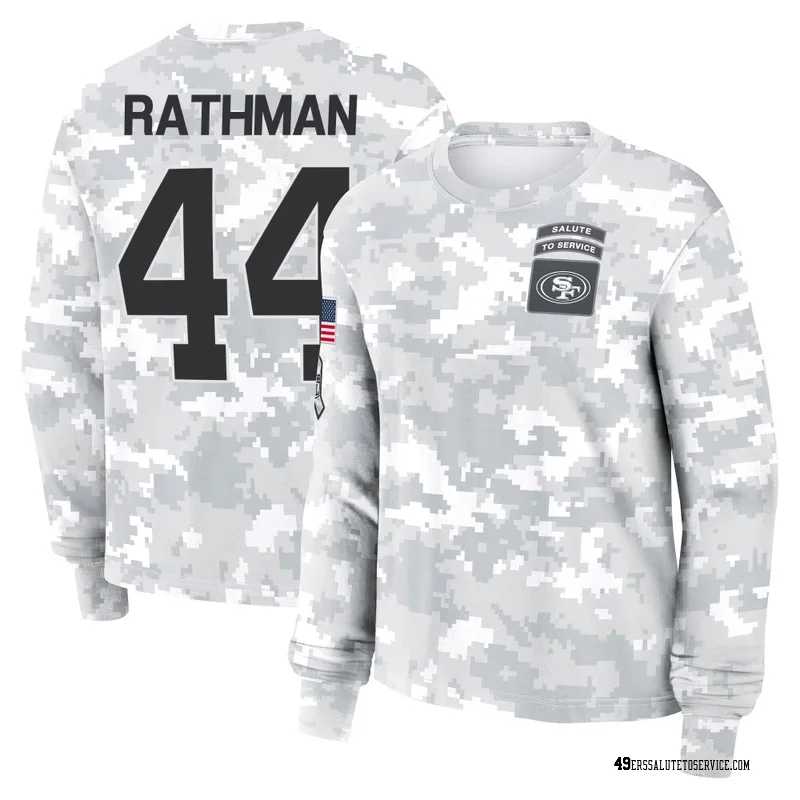 Women's Tom Rathman San Francisco 49ers Camo Arctic 2024 Salute to Service Long Sleeve T-Shirt
