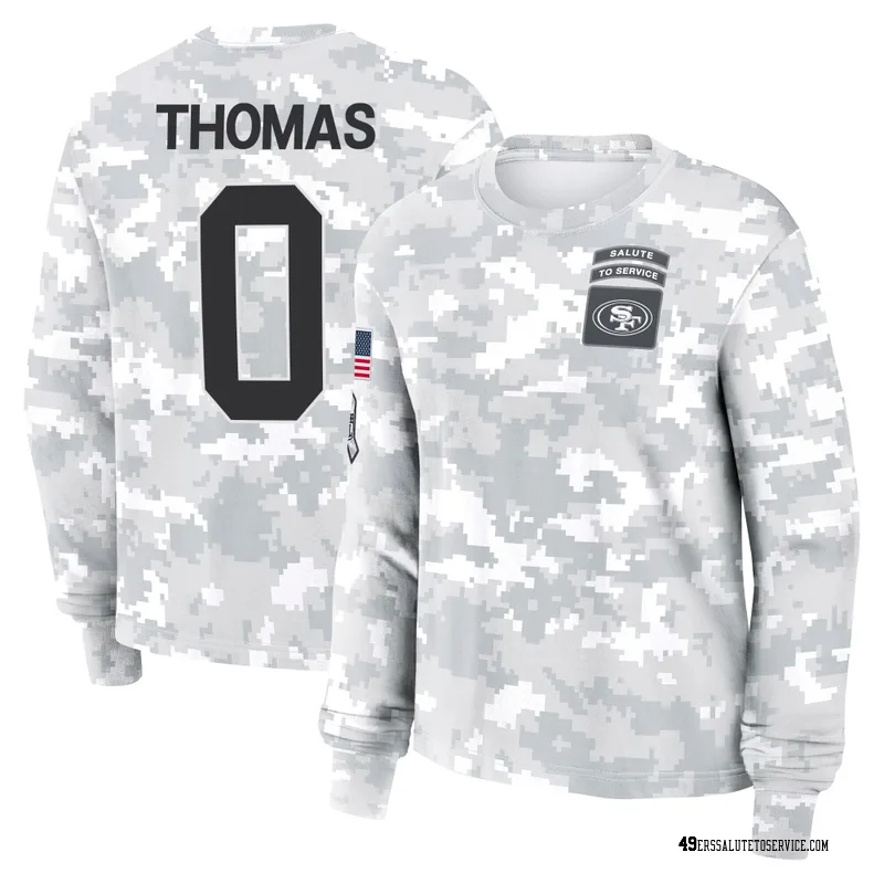 Women's Zach Thomas San Francisco 49ers Camo Arctic 2024 Salute to Service Long Sleeve T-Shirt