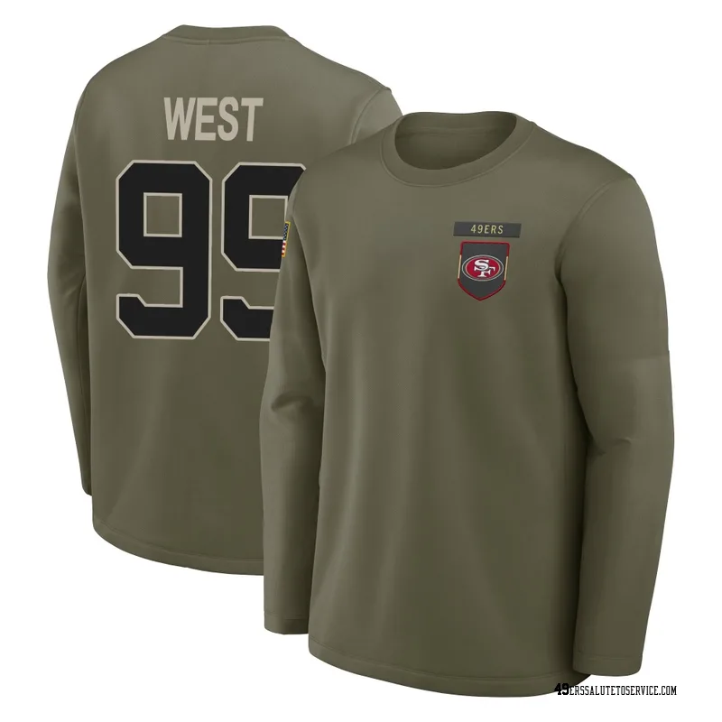 Youth C.J. West San Francisco 49ers Olive 2025 Salute to Service Sideline Coaches Long Sleeve T-Shirt