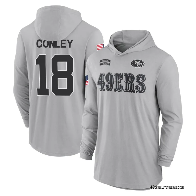 Youth Chris Conley San Francisco 49ers Gray 2024 Salute to Service Lightweight Performance Long Sleeve Hooded T-Shirt