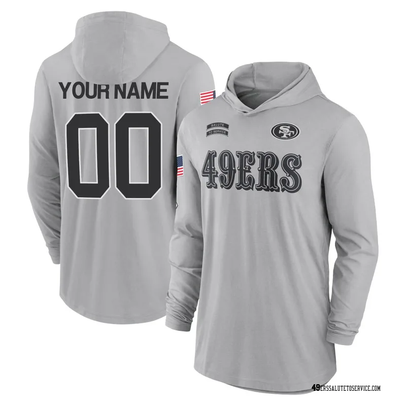 Youth Custom San Francisco 49ers Gray 2024 Salute to Service Lightweight Performance Long Sleeve Hooded T-Shirt