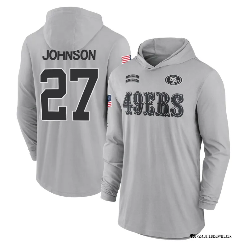 Youth Dontae Johnson San Francisco 49ers Gray 2024 Salute to Service Lightweight Performance Long Sleeve Hooded T-Shirt