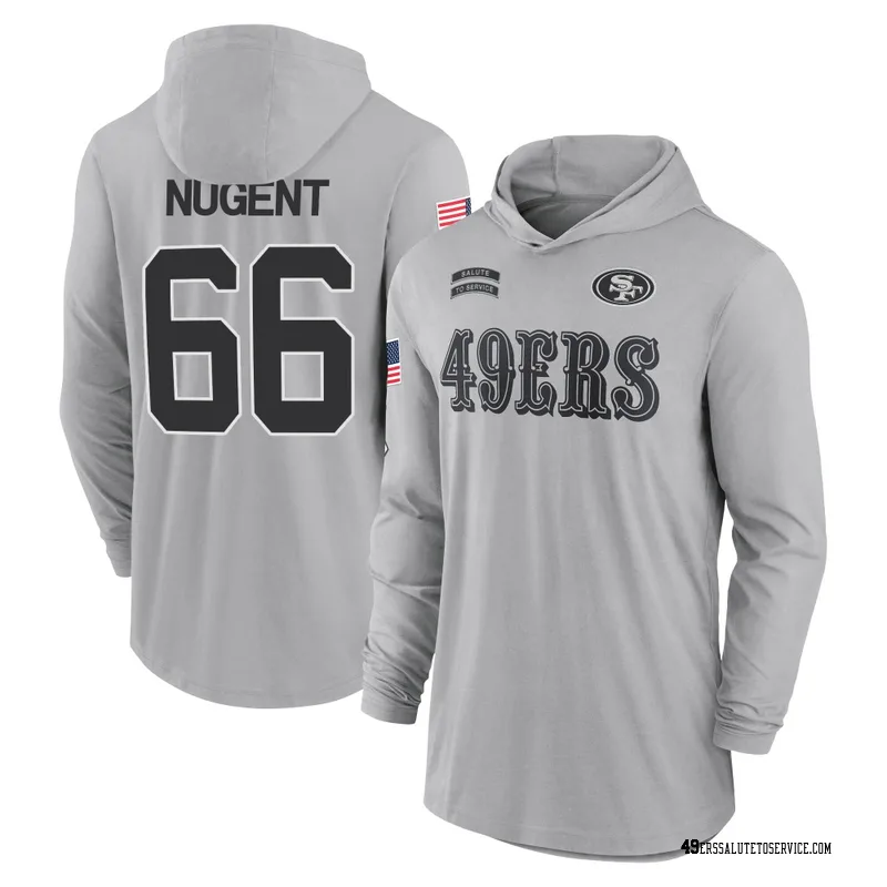 Youth Drake Nugent San Francisco 49ers Gray 2024 Salute to Service Lightweight Performance Long Sleeve Hooded T-Shirt
