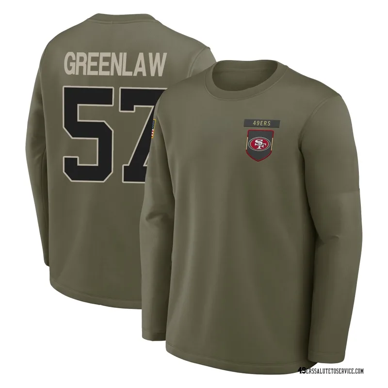 Youth Dre Greenlaw San Francisco 49ers Olive 2025 Salute to Service Sideline Coaches Long Sleeve T-Shirt
