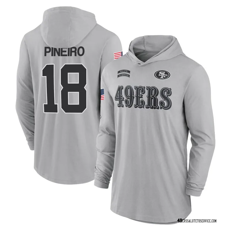 Youth Eddy Pineiro San Francisco 49ers Gray 2024 Salute to Service Lightweight Performance Long Sleeve Hooded T-Shirt