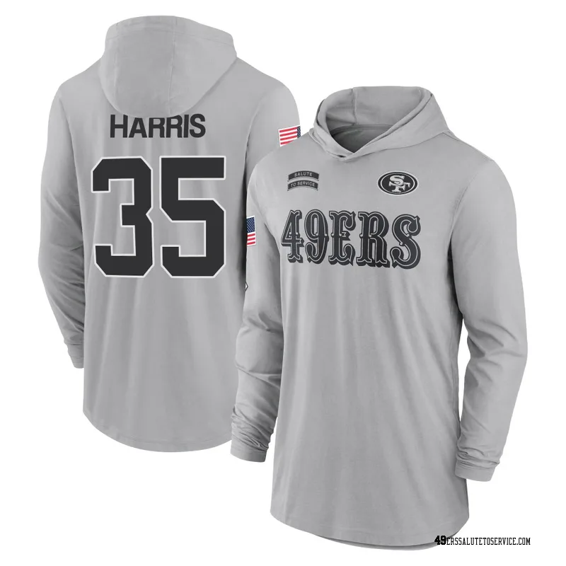 Youth Erik Harris San Francisco 49ers Gray 2024 Salute to Service Lightweight Performance Long Sleeve Hooded T-Shirt