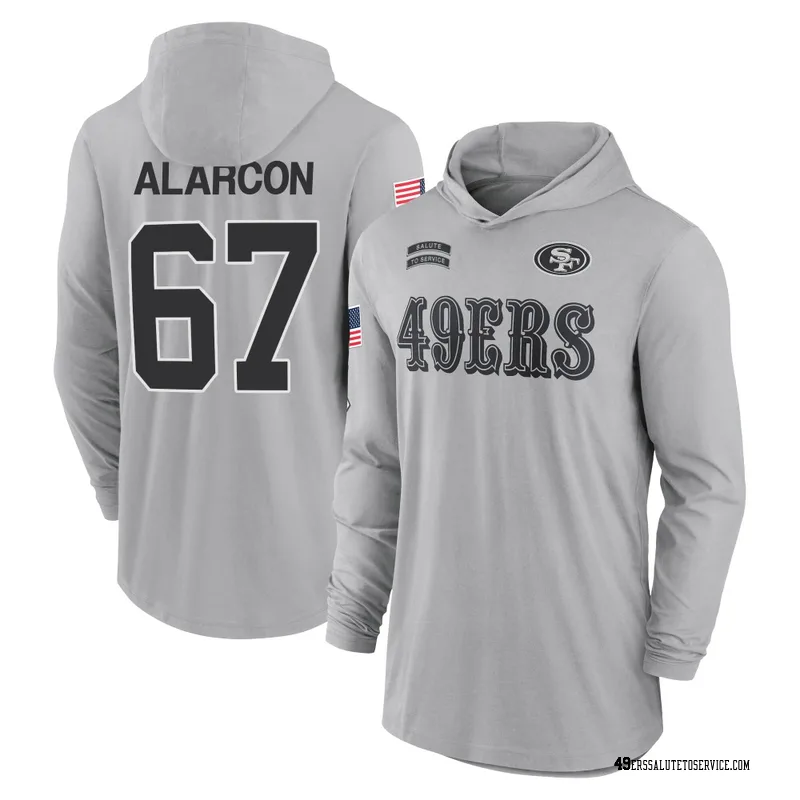 Youth Isaac Alarcon San Francisco 49ers Gray 2024 Salute to Service Lightweight Performance Long Sleeve Hooded T-Shirt