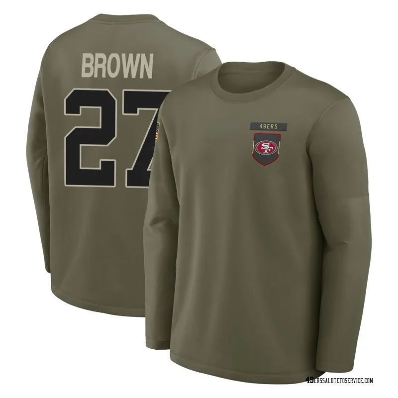 Youth Ji'Ayir Brown San Francisco 49ers Olive 2025 Salute to Service Sideline Coaches Long Sleeve T-Shirt