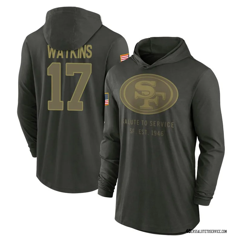 Youth Jordan Watkins San Francisco 49ers Green Forest/ 2025 Salute to Service Sideline Lightweight Hooded Pullover Long Sleeve T