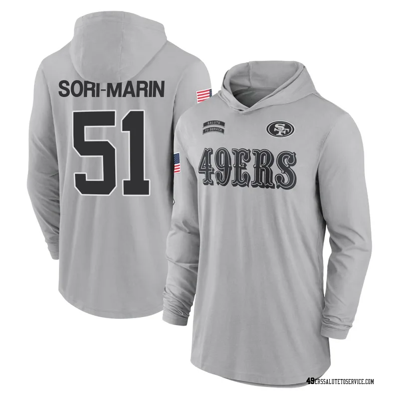 Youth Mariano Sori-Marin San Francisco 49ers Gray 2024 Salute to Service Lightweight Performance Long Sleeve Hooded T-Shirt