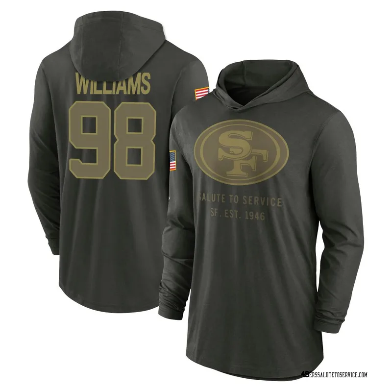 Youth Mykel Williams San Francisco 49ers Green Forest/ 2025 Salute to Service Sideline Lightweight Hooded Pullover Long Sleeve T